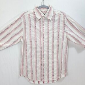 Positano Button Down Shirt Dotted Stripe Cotton White Pink Brown Men M‎